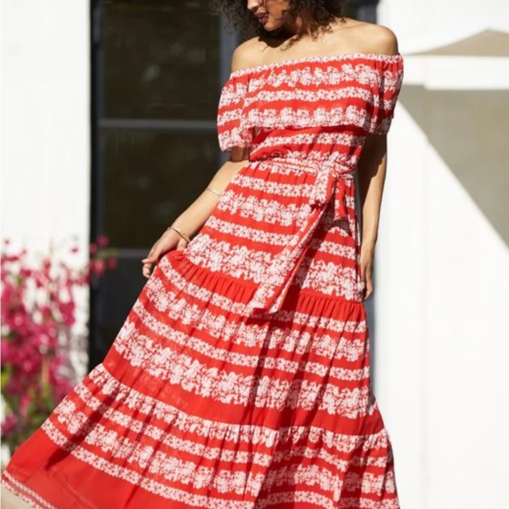 Eliza J Red Off-Shoulder Maxi Dress